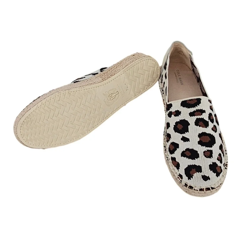 Cole‎ Haan Cloudfeel Leopard Knit Espadrille Flats W20614 Womens 11 B Tan Brown